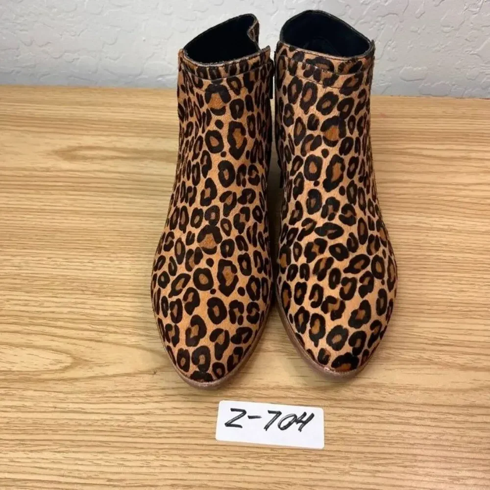 Gianni Bini Bootie Womens 8 Brown Torloni Calf Hair Leopard Stacked Heel Buckle